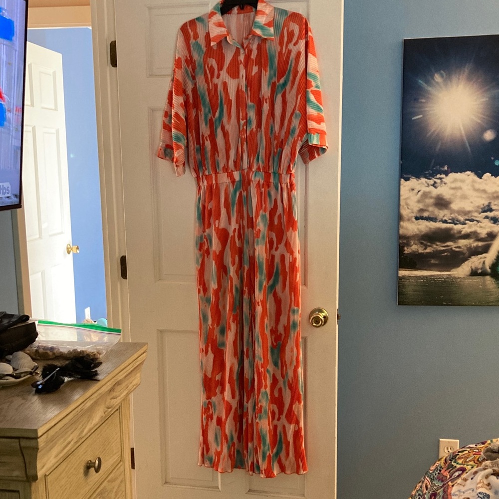 Colorful Abstract Print short sleeve jumpsuit